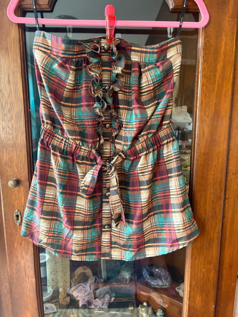 Forever 21 Multicolor Plaid Sheer Top - Teal, Orange, Purple